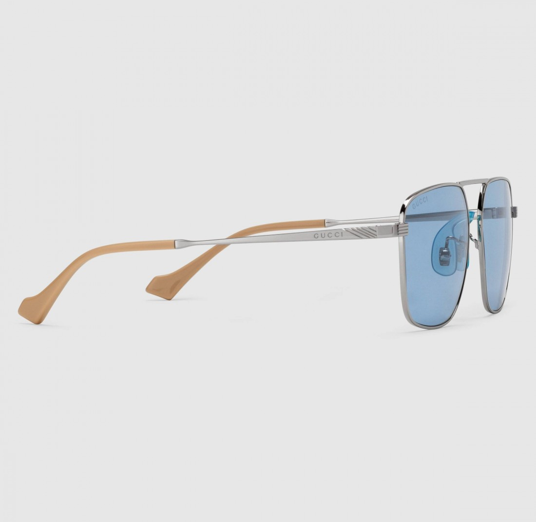 Gucci GG0743S 005 Aviator Square Metal Black Silver