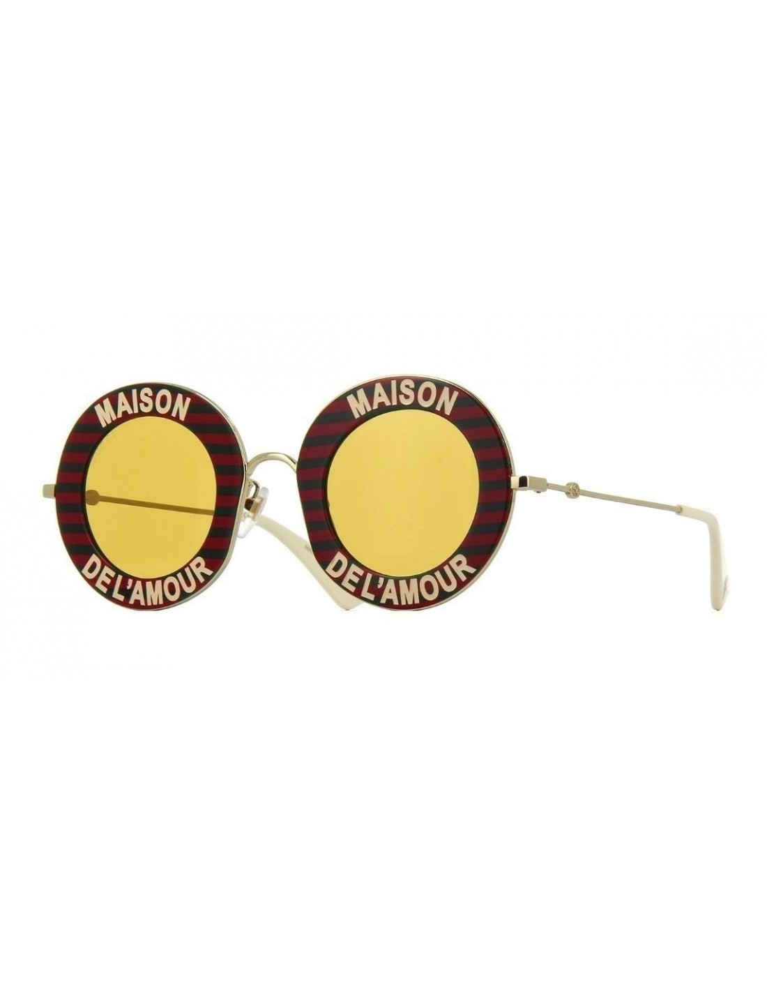 Gucci Gg0113s 007 Round Maison Del'Amour Red Yellow