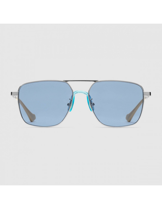 Gucci GG0743S 005 Aviator Square Metal Black Silver